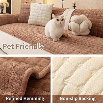 Velvet Couch Covers for Dogs, Dog Sectional Couch Covers, Pet Couchs Cover for 3-4 Seater, Couchs Protector for Dogs, Sectional Sofa Cover for Pet Washable(1PC,Dark Brown,27.6"×82.7")