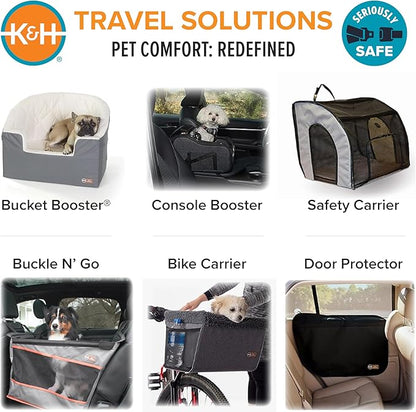 K&H Pet Products Center Console Dog Car Seat for Small Dogs & Cats, Secure Armrest Booster Pet Carrier with Safety Tether, Zippered Enclosure, 2 Pockets, Washable Plush Pad, for Pets Under 8 lbs.