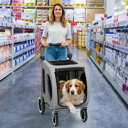 kepptory Dog Stroller with Large Dog House, XL Pet Stroller for 2 Small Dogs with Panoramic Sunroof, Adjustable Handle, Storage Organizer and Sturdy Metal Frame,32.4Lx19.3Wx23.6H(House Size)