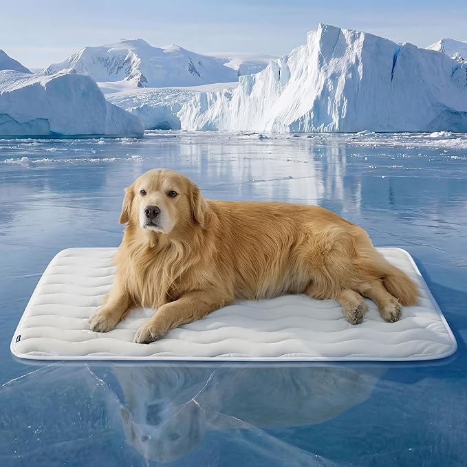 Bedsure Cooling Dog Mat Extra Large - Q-Max>0.4 XXL Thin Breathable Crate Pad Indoor for Pets with Chill Cool Fibe as Cooling Topper，Portable Washable Kennel Cold Mat in Outdoor Summer, 48x30, Grey