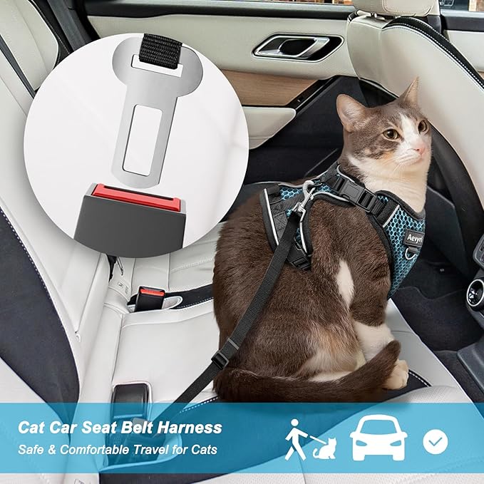 Cat Harness and Leash for Walking Escape Proof Soft Adjustable Cat Leash Breathable Honeycomb Structure Comfortable Vest Easy to Wear Kitten Harness for Outdoor Travel, Honeycomb Blue, S