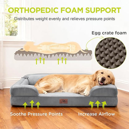 Orthopedic Dog Bed for Extra Large Dogs, XXL Waterproof Egg Crate Memory Foam Pet Bed Bolsters Dog Couch with Washable Cover & Non-Slip Bottom, 45 x 35