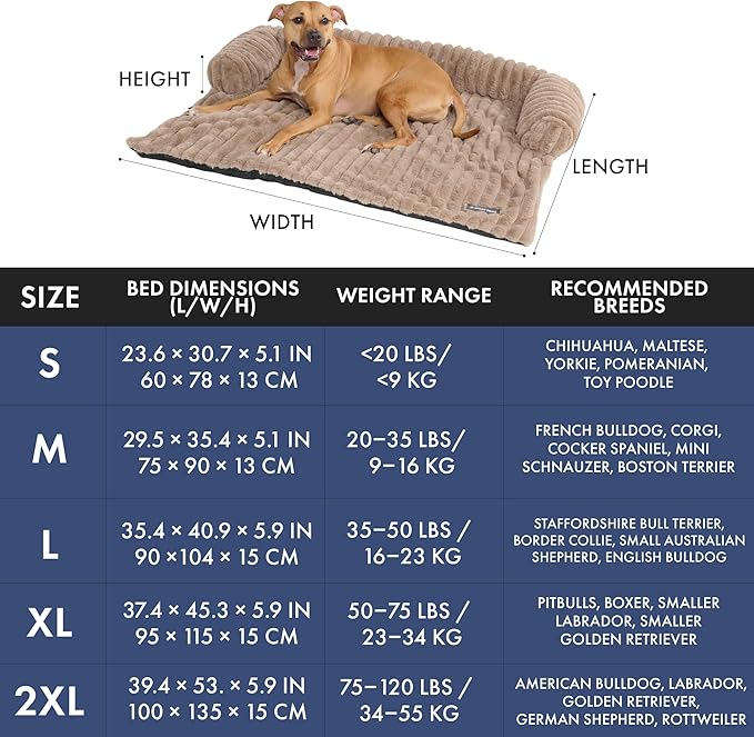 Spark Paws Luxury Dog Couch Cover Bed, Calming Pet Furniture Protector for Large & Small Dogs, Washable Bolster Dog Bed for Couch, Sofa & Bed - Brown, Small
