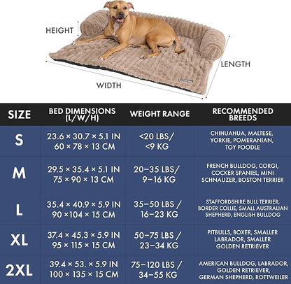 Spark Paws Luxury Dog Couch Cover Bed, Calming Pet Furniture Protector for Large & Small Dogs, Washable Bolster Dog Bed for Couch, Sofa & Bed - Brown, Small