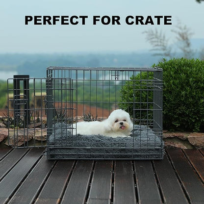 Bedfolks Waterproof Dog Crate Pad, Plush Dog Kennel Bed with Removable Cover, Faux Fur, Washable, 21"x13", Dark Grey