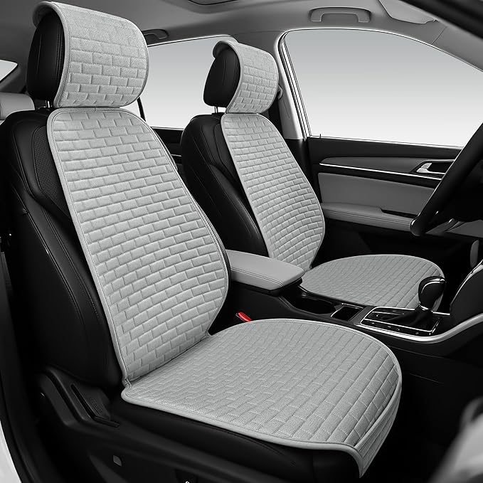 Linen Car Seat Covers Front Seat Covers - 2 PCS Durable & Non-Slip Breathable Cloth Fabric Car Seat Protector, Universal Fit for Most Automotive, Vans, SUVs, Trucks - Gray