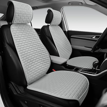 Linen Car Seat Covers Front Seat Covers - 2 PCS Durable & Non-Slip Breathable Cloth Fabric Car Seat Protector, Universal Fit for Most Automotive, Vans, SUVs, Trucks - Gray
