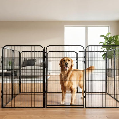 Indoor Dog Playpen - 40 inch, 24 Panels for Small and Puppy Size Dogs - Heavy Duty Metal Portable Pet Fence with Black Anti-Rust Coating - Play Pen w/Extra Wide Gate