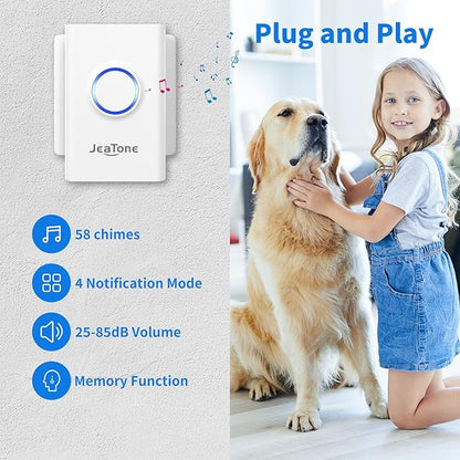 JeaTone Dog Door Bell, Dog Bells to Go Outside, Smart Wireless Potty Training Button for Dogs, Training Dog to Ring The Bell, 2 Pack Button White