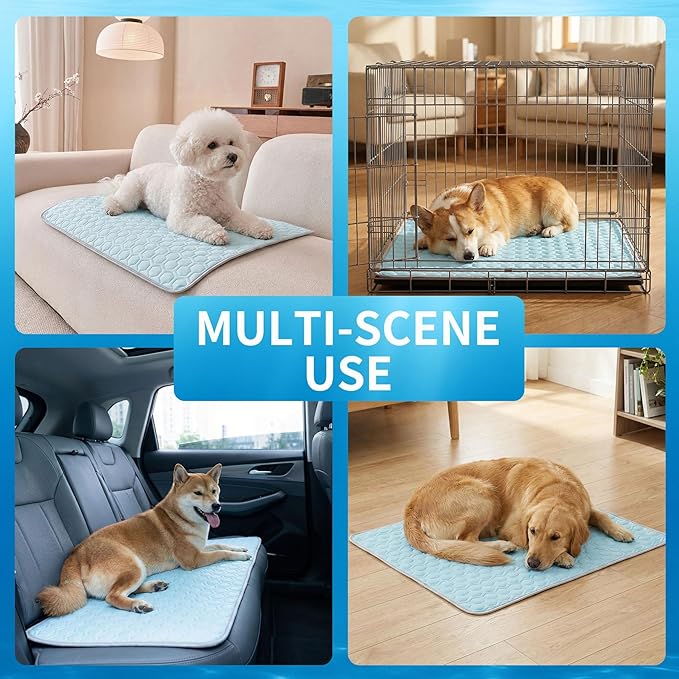 HAOMAIJIA Pet Cooling Mat for Dogs Thick Soft Washable Dog Cooling Mat Indoor Upgrade Waterproof Non-Slip Self Cooling Pad for Dog and Cat (Sky Blue, 26'' x 36'' Large)
