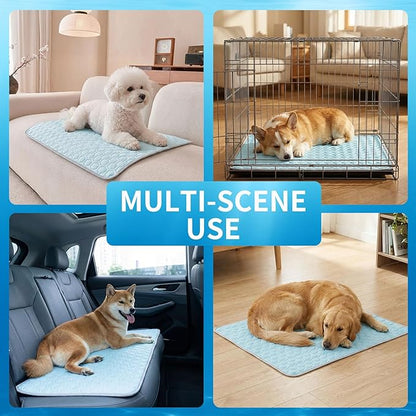 HAOMAIJIA Pet Cooling Mat for Dogs Thick Soft Washable Dog Cooling Mat Indoor Upgrade Waterproof Non-Slip Self Cooling Pad for Dog and Cat (Sky Blue, 26'' x 36'' Large)