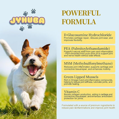Pet Pain Relief for Dogs & Cats – Natural Joint Supplement with Pea, Glucosamine, MSM, Green Lipped Mussels – Promotes Mobility, Reduces Inflammation & Pain – Made in USA 2.5oz (72g)