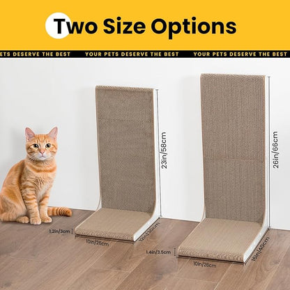 Conlun Cardboard Cat Scratcher, 23" L-Shaped Scratch Pad, Vertical Wall-Leaning Scratching Board to Protect Furniture for Indoor Cats, White