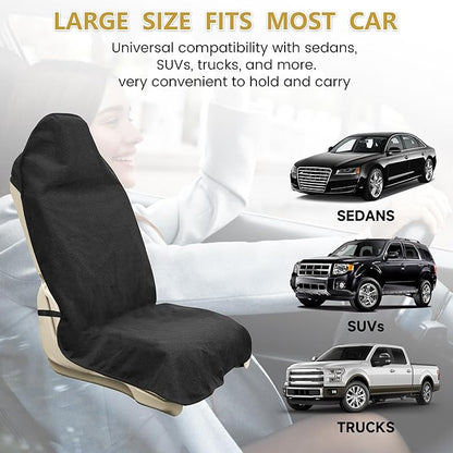 Car Seat Covers 1 Pack Black Waterproof Towel Car Seat Cover Universal Fit for Most Trucks SUV Fitness Athletes Pets Gym and Water Sport