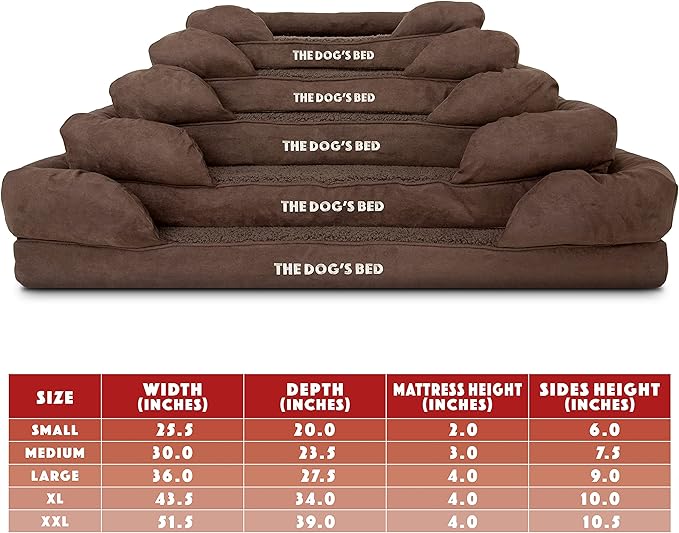 The Dog’s Bed Orthopedic Memory Foam Dog Bed with Bolsters for Small Dogs, Waterproof Washable Cover, Anti-Slip Base, Calming Surface – CertiPUR-Certified Foam, Plush Fabric, Brown Plush, Small