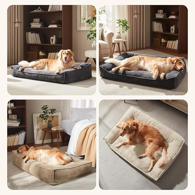 FURTIME Orthopedic Dog Bed Medium Size Dog, Extra Thick Supportive Comfort Pet Sofa, Ergonomic Slant Dog Couch Bed with Removable Washable Cover, Ultra Soft Surface & Non-Slip Bottom, Grey, 35"