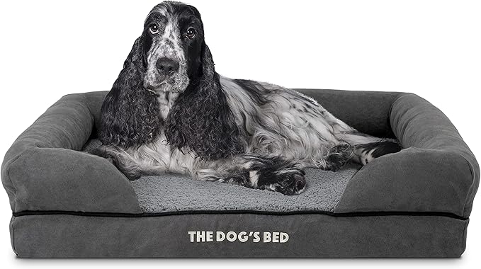 The Dog’s Bed Orthopedic Memory Foam Dog Bed with Bolsters for Medium Dogs, Waterproof Washable Cover, Anti-Slip Base, Calming Surface – CertiPUR-Certified Foam, Plush Fabric, Grey Plush, Medium