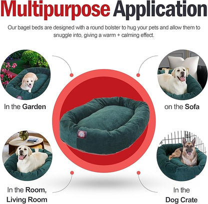 Majestic Pet 52-Inch Calming Donut Dog Bed – XL Washable Round Pet Bed with Micro Velvet – Orthopedic Spine Support for Head & Neck – Soft Fluffy Cuddler for Extra Large Dogs, 52x35x11, Marine