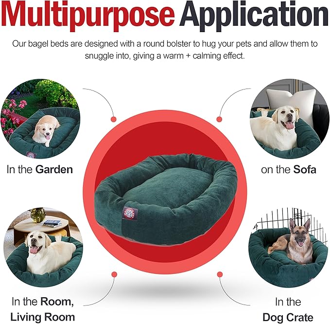 Majestic Pet 24 Inch Micro Velvet Calming Dog Bed Washable – Cozy Soft Round Dog Bed with Spine for Head Support - Fluffy Donut Puppy Mat 24x19x7 (inch) Small – Marine (2025)