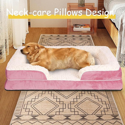 Orthopedic Dog Bed for Large Medium Sized, Washable Memory Foam Large Dog Bed, Durable Medium Pet Sofa with Removable Cover, Washable Waterproof Pet Couch Beds(Pink, XXL)
