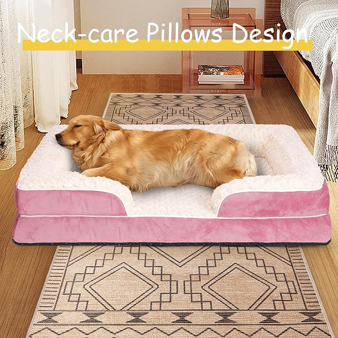 Orthopedic Dog Bed for Large Medium Sized, Washable Memory Foam Large Dog Bed, Medium Pet Sofa with Removable Cover, Washable Waterproof Pet Couch Beds(Pink, L)