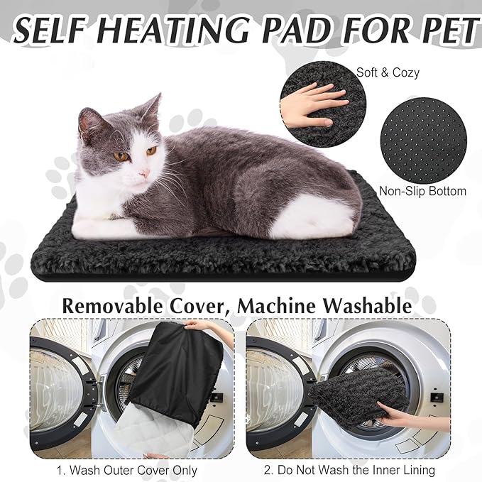 Drydiet 4 Pack Self Warming Cat Pads Self Heating Cat Mat Washable Homeless Dogs Thermal Pads Kennel Pad Reflects Body Heat Warm Crate Bed Mat for Indoor Outdoor Pet(Black,16 x 20 Inch)