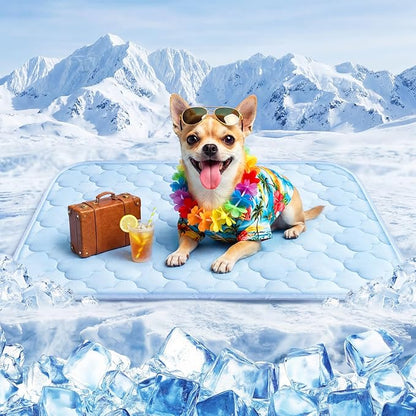 Cooling Mat for Dogs and Cats 24" x 18", Premium Pet Cooling Bed Indoor Outdoor with Waterproof Cover & Ice Silk, Summer Cool Pad for Puppy Kitty, Non-Slip Washable Pet Blanket for Crate Kennel