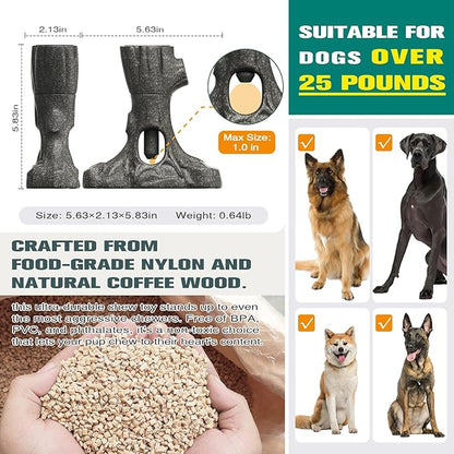 Tree Stump Dog Puzzle Toy for Medium/Large Dogs – Interactive Chew Toy with Frozen Treat Molds & Peanut Butter Grooves, Tree Trunk Bully Stick Holder for Dogs, Fits Various Bully Sticks