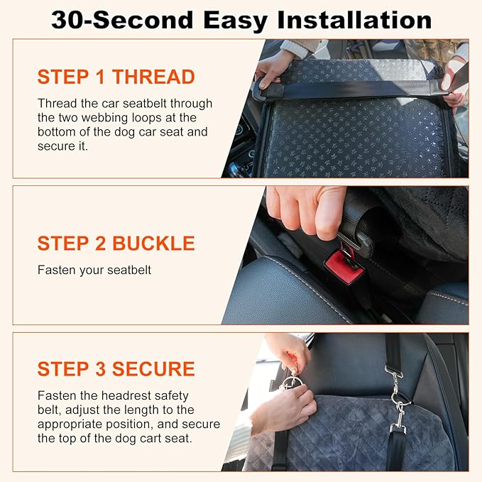 Small Dog Car Seat for Small Dogs Under 30 lbs, Memory Foam Pet Car Seat with Joint Relief & Washable Cover, Portable Travel Bed for SUV/Sedan (Black)