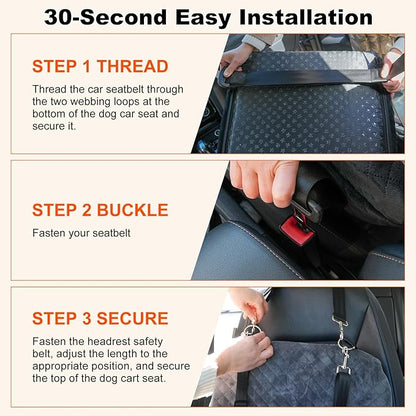 Small Dog Car Seat for Small Dogs Under 30 lbs, Memory Foam Pet Car Seat with Joint Relief & Washable Cover, Portable Travel Bed for SUV/Sedan (Grey)