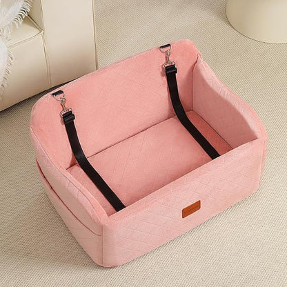Lealchum Dog Car Seat for Medium/Large Dogs,2 Clip-On Safety Leashs for 2 Small Dogs,Removable and Washable Comfy Pet Car Seat,Easy to Install and Clean (Pink, Large)