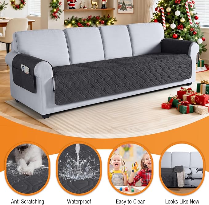 VANSOFY Couch Cover, Waterproof Sofa Covers Washable Slipcover Furniture Protector Couch Seat Covers Non-Slip Couch Cover for Dogs, Pets(Oversized Sofa, Charcoal Gray)