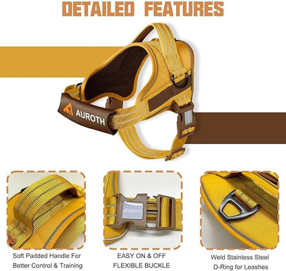 AUROTH Dog Harness and Leash Set, Soft Padded Service Dog Vest with 5.25FT Dog Leash, No Choke, Easy On Pet Vest, Adjustable Reflective No Pull Dog Harness for Large Dogs, Easy Walking and Training