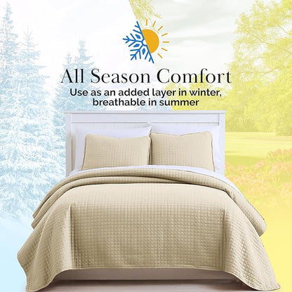 Southshore Fine Living, Inc. Quilts, Full/Queen Size Quilt Bedding Set, Easy Care Stain & Pet Hair Resistant Bedding, Coverlet Queen Size/Full Size Beige Bedspread with 2 Pillow Shams, Soft Sand