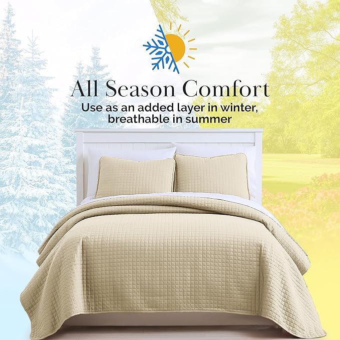 Southshore Fine Living, Inc. Twin XL Comforter Quilt Bedding Set, Dorm Room Essential Bedding, Stain Resistant, Machine Washable Bedspread, XL/Twin Beige Quilt Bed Spread w/Pillow Sham, Soft Sand