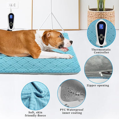 Dog Heating Pad 34x21inches, Pet Heating Pad for Dogs with Timer Temperature Control, Waterproof Whelping Mats Heated Dog Bed with Chew Resistant Cord, Soft Cloth Cover