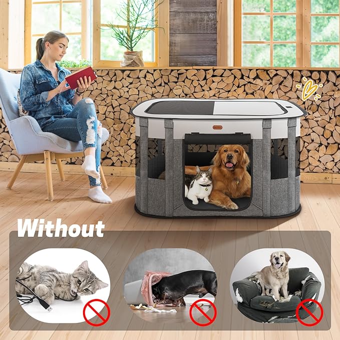 Seiyierr Foldable Pet Playpen - Cat & Puppy Playpen, Travel Dog Crate with Carrying Case, Cat Tent Dog Pen for Outdoor Camping Use