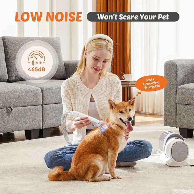 Sweetcrispy 2.5L Cup Professional Pet Grooming Vacuum Kit, 3 Suction Modes and 5 Groomer Tools with Cordless Low Noise Dog Clippers for Cats, Other Animals Hair Trimmer