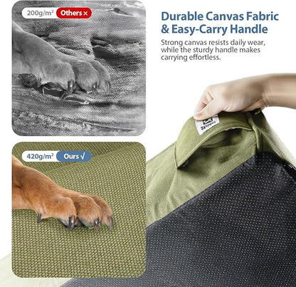 Sytopia 7" Thick Orthopedic Dog Beds for Extra Large Dogs, Canvas Dog Bed with Chew Proof Fabric Cover, Ups to 150 Pounds, 35D Memory Foam Dog Beds with Waterproof Liner & Washable Cover, Green