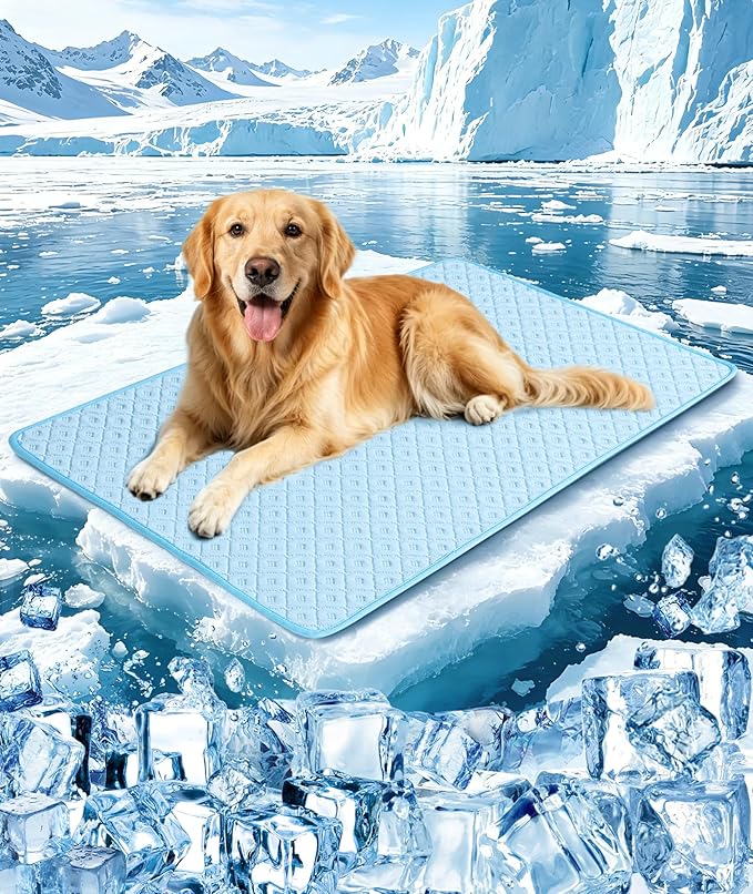 Upgraded Dog Cooling Mat for Large Dogs Cats,Q-Max>0.45 Chill Cool Fiber Rapid Cooling,Breathable Non-Slip Crate Pad,Portable Washable Kennel Bed for Summer Indoor Outdoor,39.0×27.5in,,Light Blue