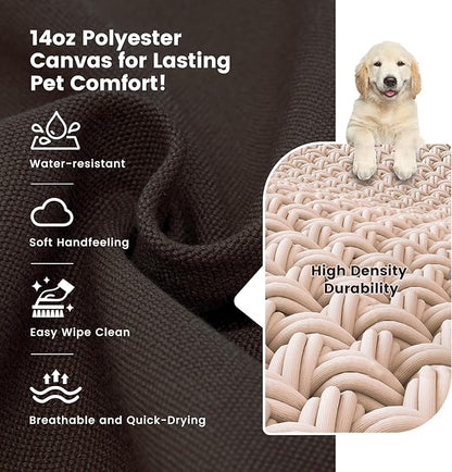 Miguel Durable Canvas Dog Bed for Large Medium Pet Outdoor Dogs Pad 14 Ounce Canvas Waterproof Pet Pillow with Removable Washable Cover,40 x 30 inch, Brown