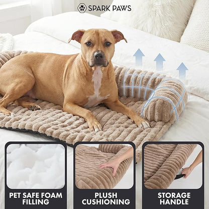 Spark Paws Luxury Dog Couch Cover Bed, Calming Pet Furniture Protector for Large & Small Dogs, Washable Bolster Dog Bed for Couch, Sofa & Bed - Brown, XL
