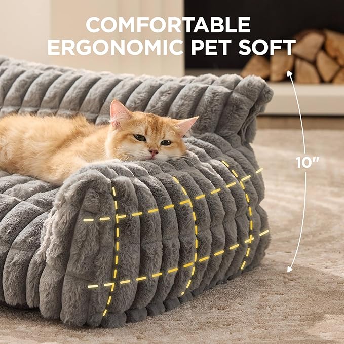 Joydeco Cat Couch for Pets, 24 inch Plush Pet Sofa, Cat Bed for Indoor Cats with Removable Washable Cover, Supportive Pet Sofa, Drak Grey