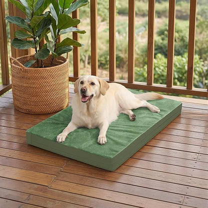 Outdoor Waterproof Dog Beds Large Sized Dog Washable, XL Leather Crate Pad 42 inch, Extra Large Orthopedic Foam Pet Bed with Removable Cover Reversible, Anti-Slip Kennel Pad, 41"x27", Green