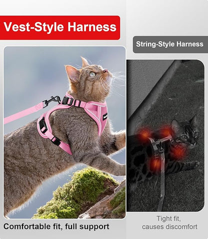 Cat Harness and Leash for Walking Escape Proof Soft Adjustable Cat Leash Breathable Comfortable Vest Easy to Wear Kitten Harness for Outdoor Travel (Pink, XS (4-6lb))