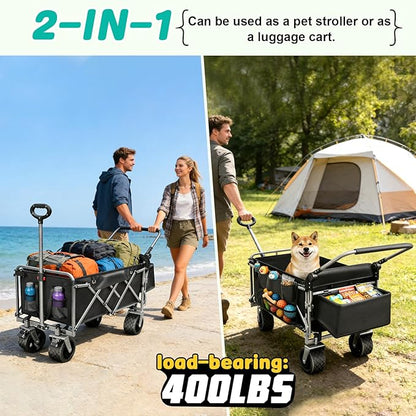 Dog Stroller for Large & Medium Dogs up to 220lbs with Tailgate, Mat, Multiple Pockets, Cup Holder, Storage Baskets, All-Terrain Foldable Large Pet Dog Wagon for Road Trips, Vet Visits, or Park Day