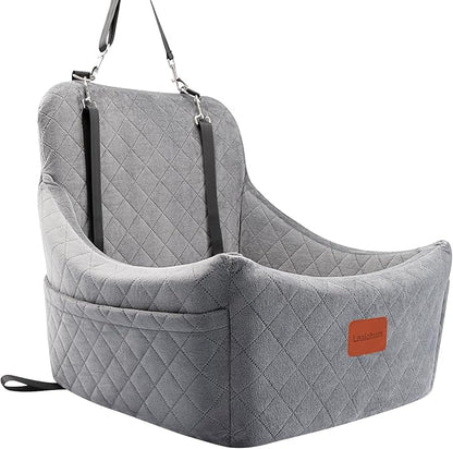 Lealchum Dog Car Seat for Medium Dogs Up to 40lbs,Fully Detachable and Washable,Easy to Install with Adjustable Straps,Anti-Slip Base Travel Car Bed for Pets,2 Side Pockets(Grey,Medium)