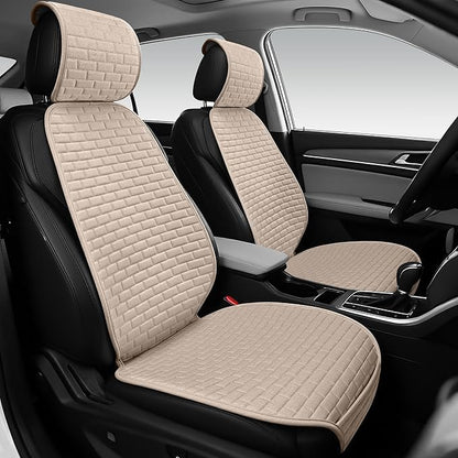 Linen Car Seat Covers Front Seat Covers - 2 PCS Durable & Non-Slip Breathable Cloth Fabric Car Seat Protector, Universal Fit for Most Automotive, Vans, SUVs, Trucks - Gray