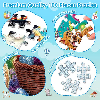 100 Piece Puzzles for Kids Ages 4-6, Holiday Birthdays Puzzles for Kids Ages 6-8, Large Jigsaw Puzzles for 4-8 Years Old, Educational Toys Gifts for 3-5 5-8 8-10 Years Old Boys Girls