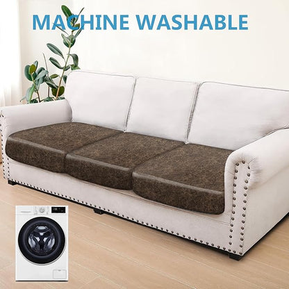ANARACHON Leather Look Couch Cushion Covers Sofa Seat Slipcovers Sets Couches Furniture Protector for Sectional Armchair Loveseat Pets Kids Stretch Spandex Fabric (3 Cushion Sofa, Taupe)